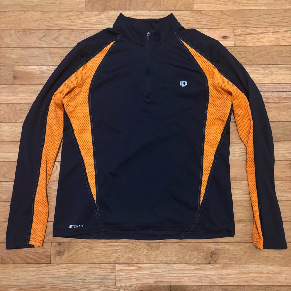 Pearl Izumi Shirt Mens L Large Grey Black Long Sleeve 1/4 Zip Pullover Cycling